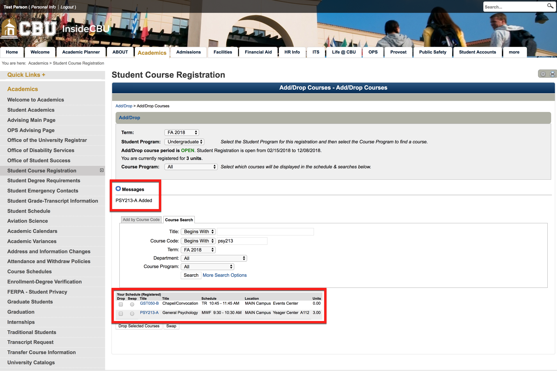 Course Now in Schedule
