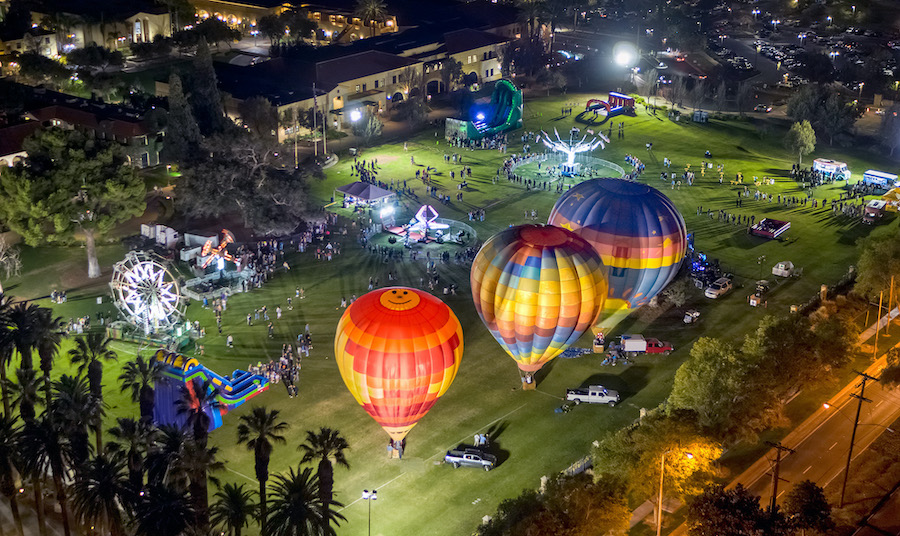 hot air balloons at night