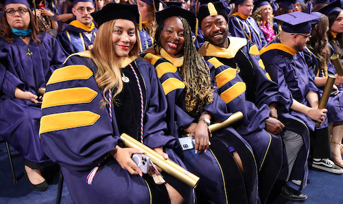 inside the Events Center at California Baptist University during the summer 2022 commencement ceremonies. Students received cheers and encouragement from friends and family members during three ceremonies on Aug. 17-18.