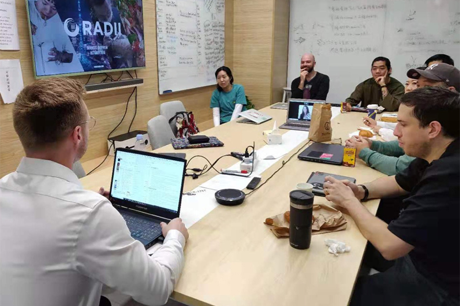 student at a meeting