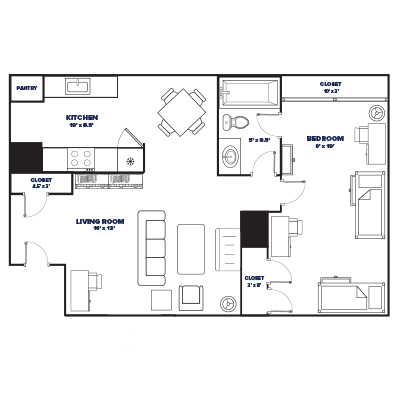 1-bed, 1-bath (Old Eco) floor plan thumbnail