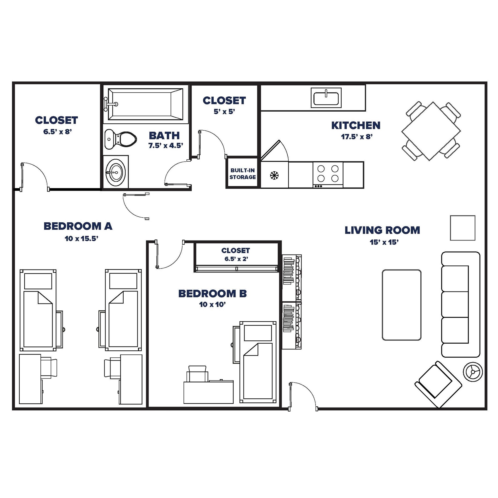 Building B, 2Bed 1 Bath floor plan thumbnail