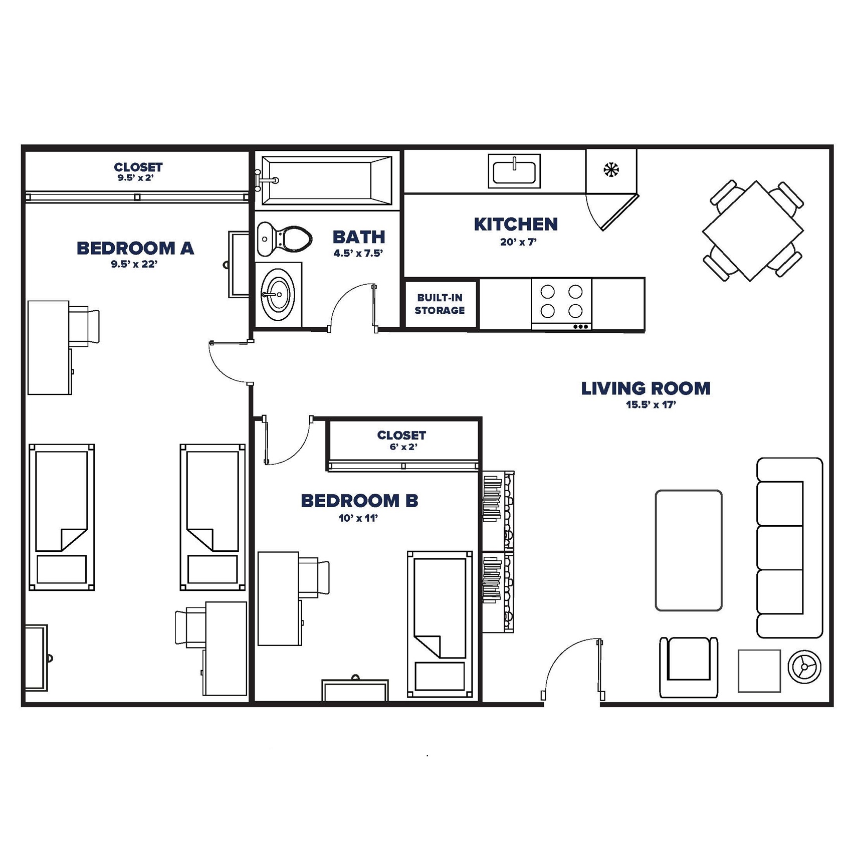 Building C & D, 2Bed 1 Bath floor plan thumbnail