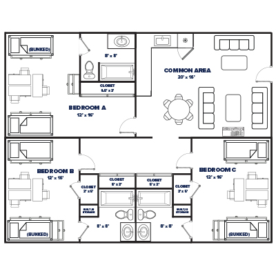 3 bed, 3 bath floor plan thumbnail