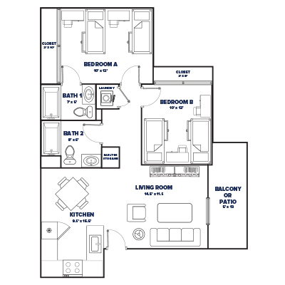 College Park Floor Plan, 4 residents