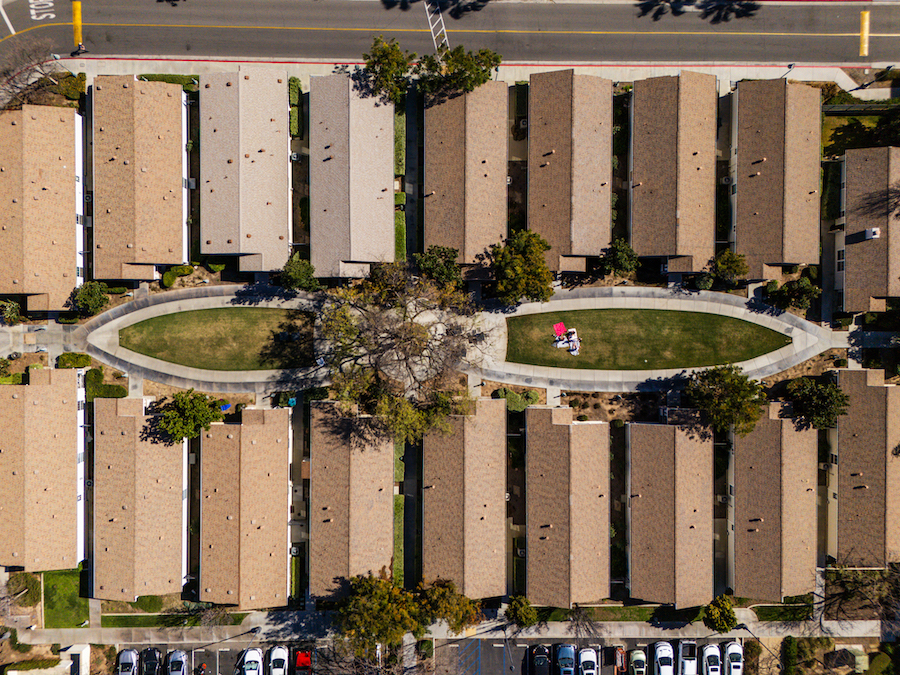 Aerial shot of the cottages