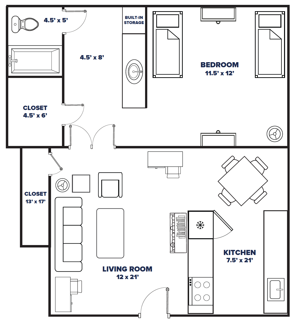 1 bedroom 1 bathroom floor plan thumbnail