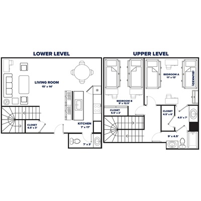 TH 2 bed, 1.5 bath floor plan thumbnail